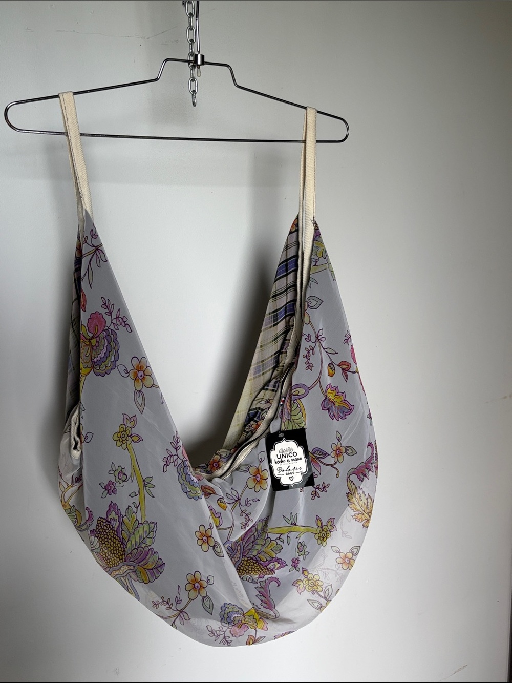Hand Made Floral Sling Bag Light Gray Pattern Chiffon